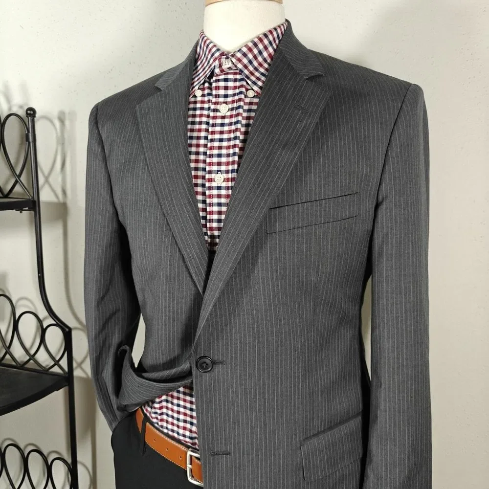 Brooks Brothers 346 Men's Sport Coat Blazer Two Button Gray Pinstriped‎ Wool 40R